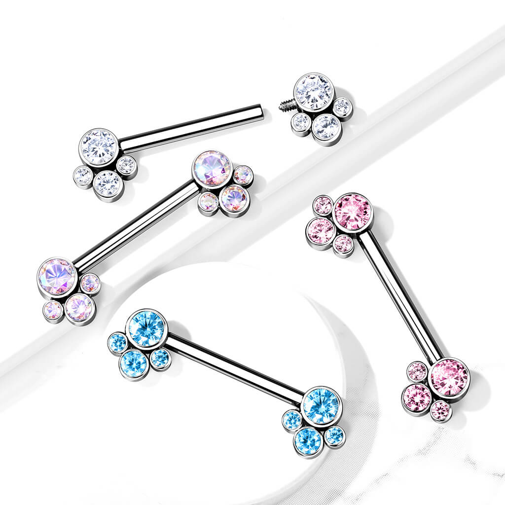 Titan Nippelpiercing 4 Zirkonia Silber Innengewinde - Image 7
