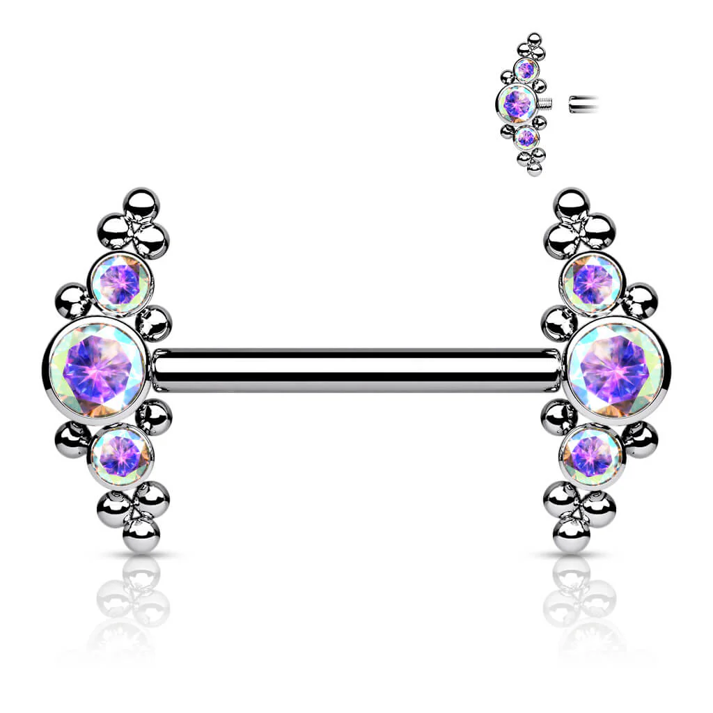 Titan Nippelpiercing 3 Zirkonia Silber Innengewinde - Image 2
