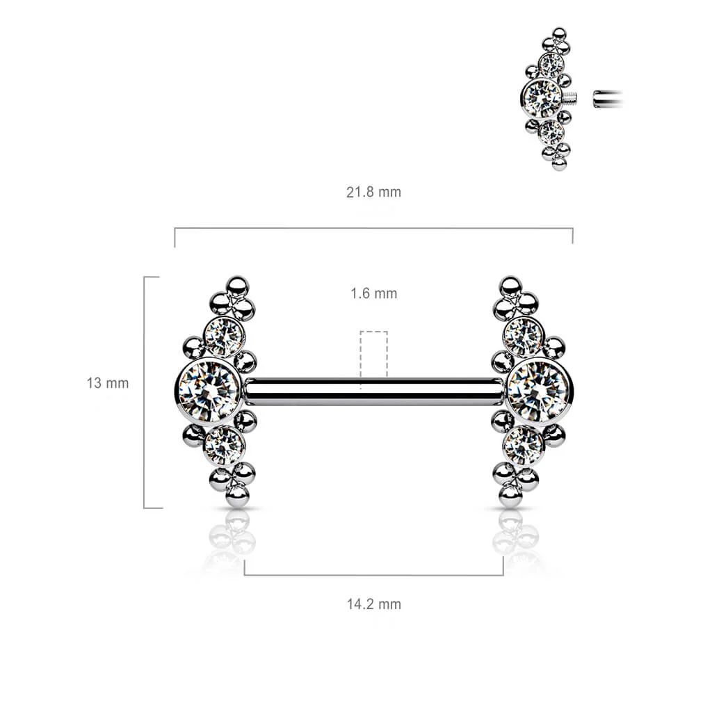 Titan Nippelpiercing 3 Zirkonia Silber Innengewinde - Image 3