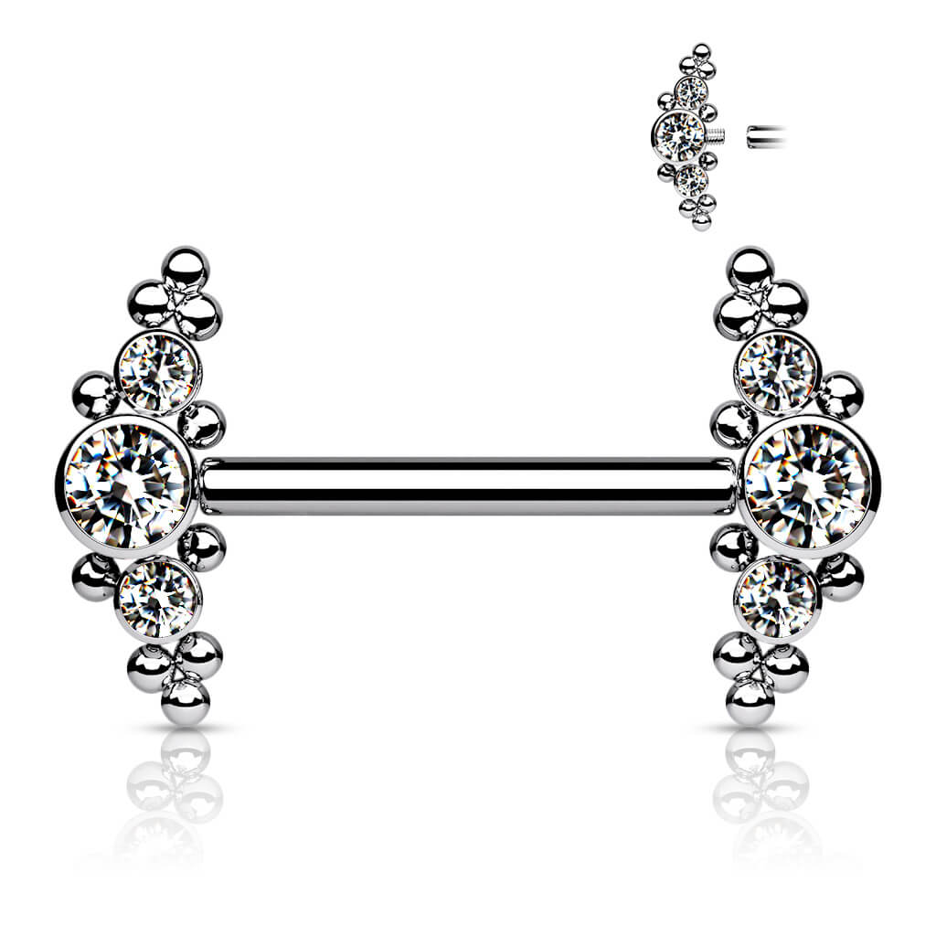Titan Nippelpiercing 3 Zirkonia Silber Innengewinde - Image 4