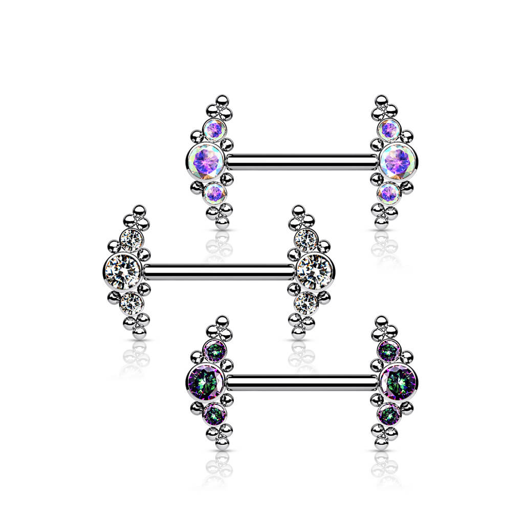 Titan Nippelpiercing 3 Zirkonia Silber Innengewinde - Image 5