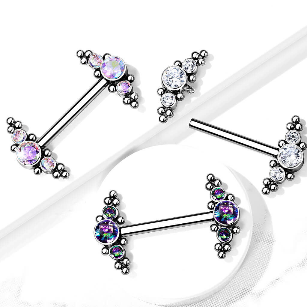 Titan Nippelpiercing 3 Zirkonia Silber Innengewinde - Image 6