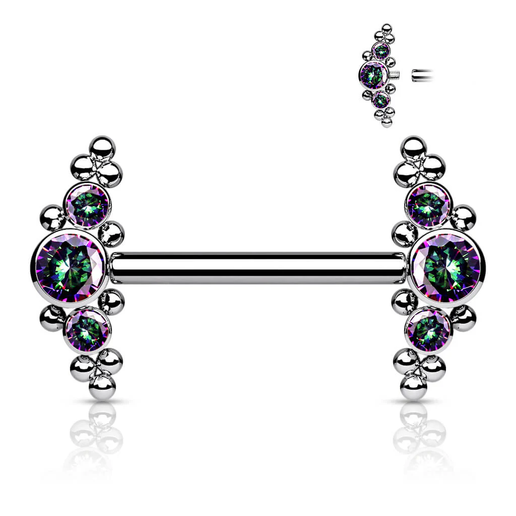 Titan Nippelpiercing 3 Zirkonia Silber Innengewinde - Image 7