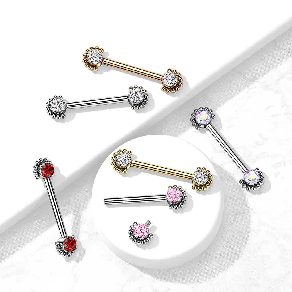 Titan Nippelpiercing Zirkonia Innengewinde - Image 5