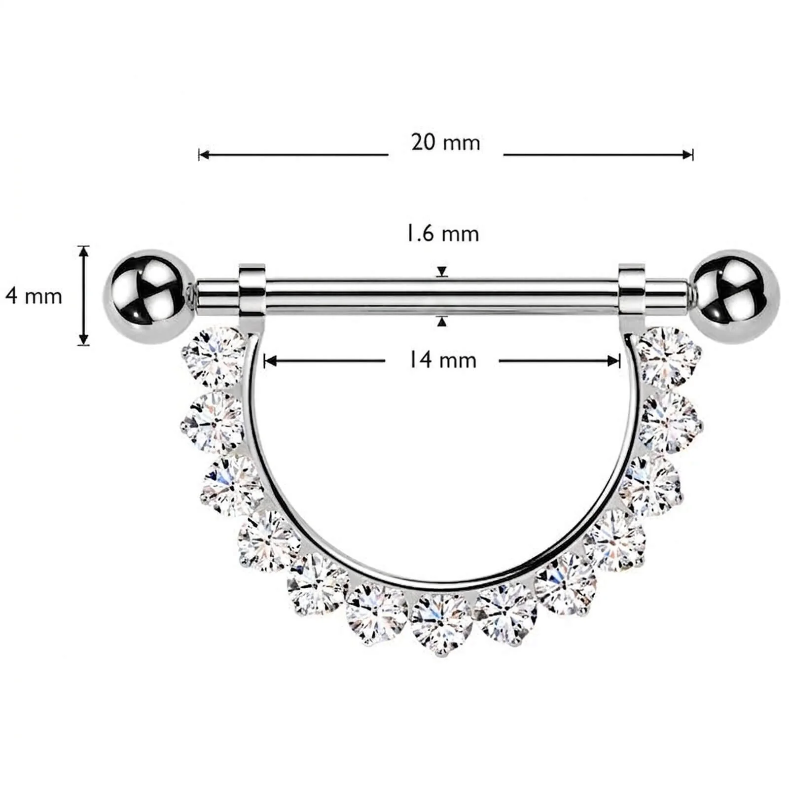 Titan Nippelpiercing Barbell Zirkonia Innengewinde - Image 4