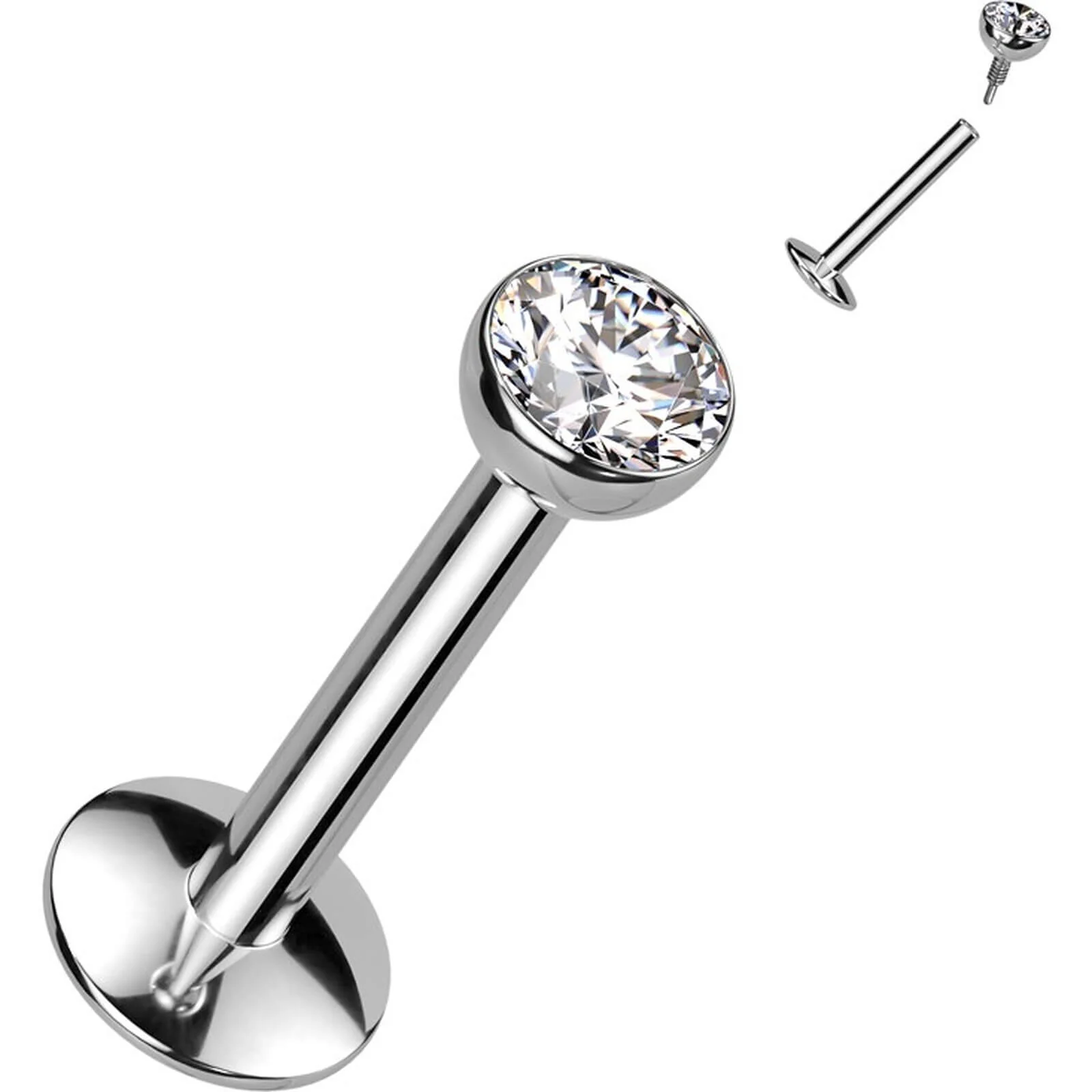 Titan Labret Zirkonia Silber Innengewinde - Image 4