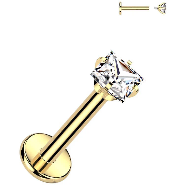 Titan Labret Zirkonia Quadrat Krappenfassung Innengewinde - Image 2
