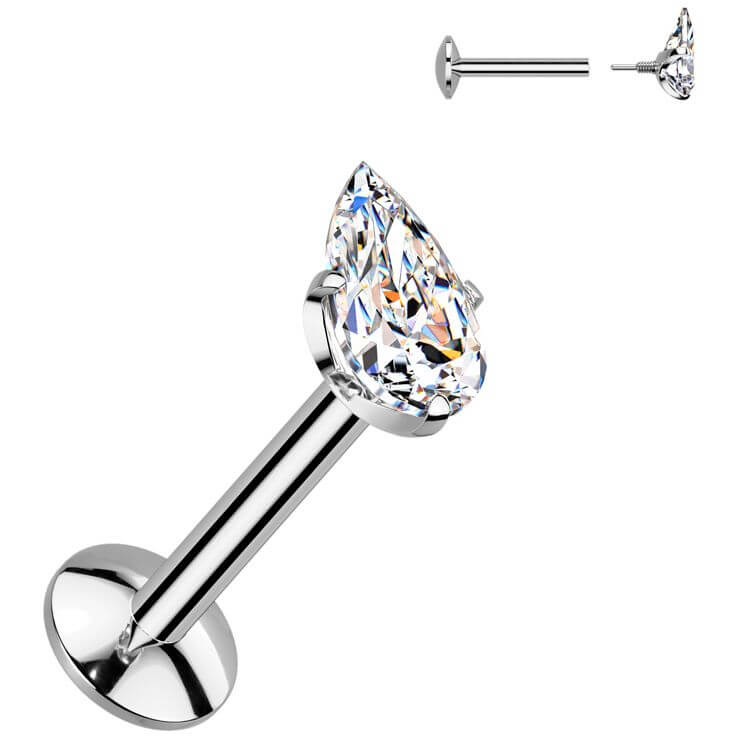 Titan Labret Tropfenförmige Zirkonia-Krappenfassung Innengewinde - Image 2