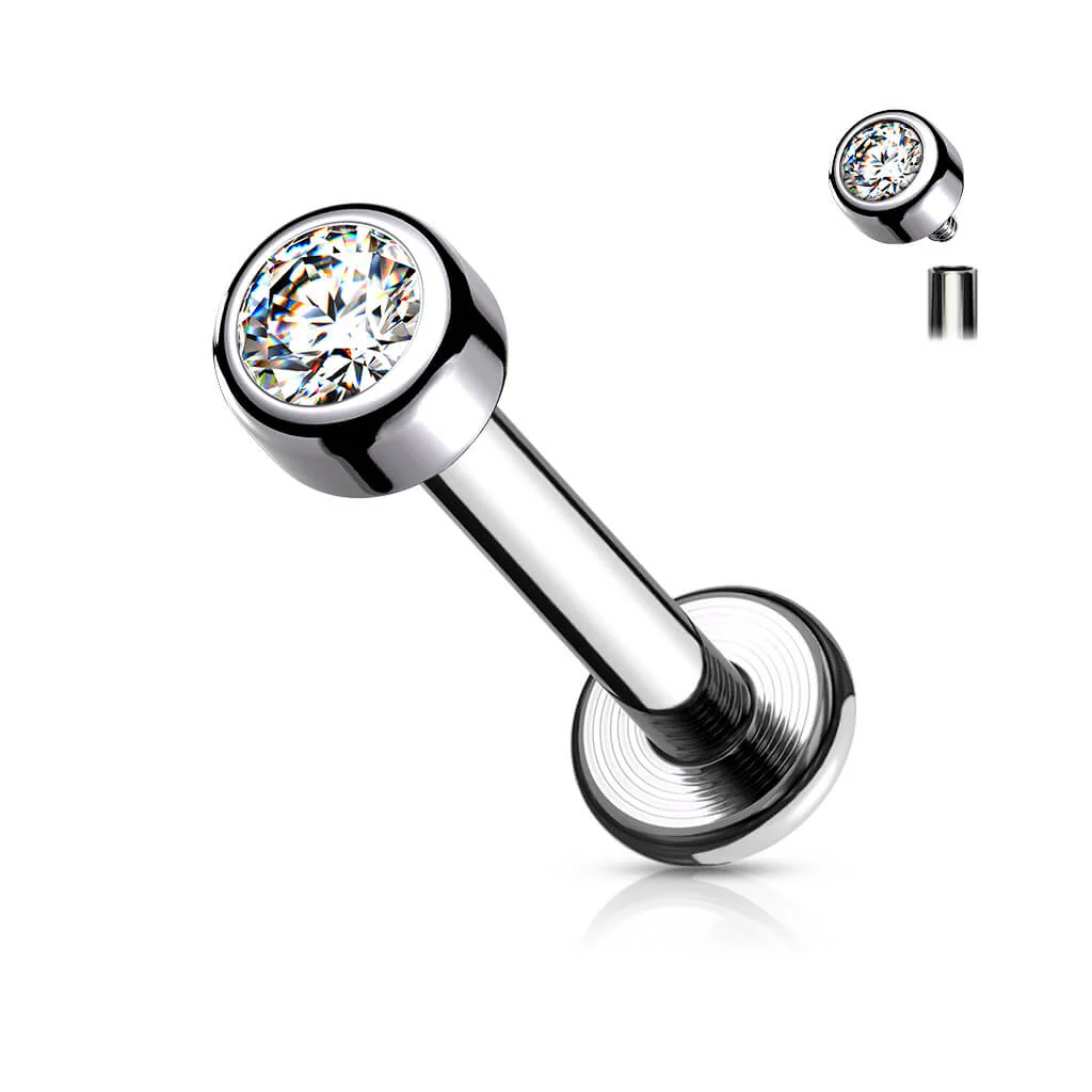 Titan Labret Zirkonia Rund Silber Innengewinde - Image 3