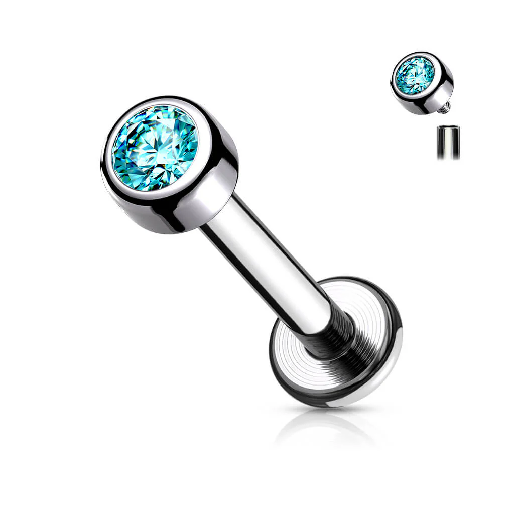 Titan Labret Zirkonia Rund Silber Innengewinde - Image 9