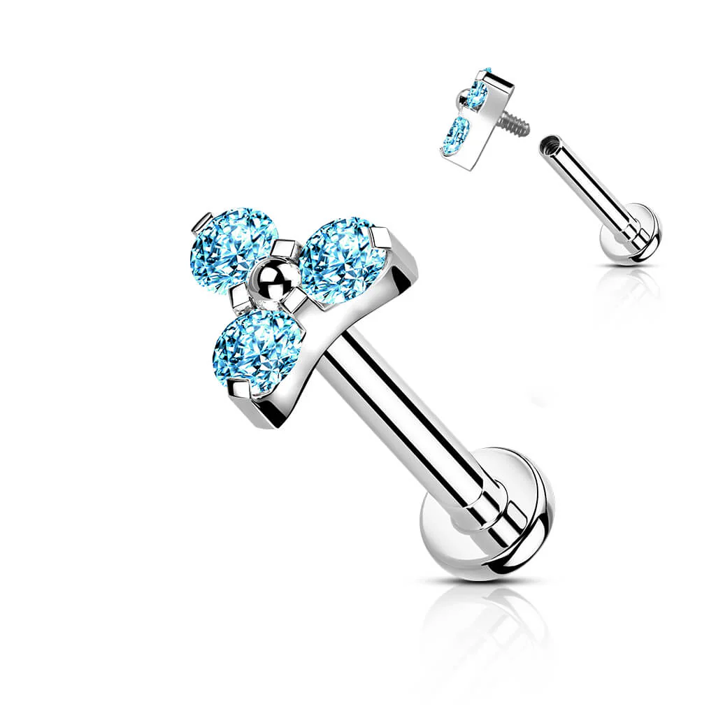 Titan Labret Dreieck Zirkonia Silber Innengewinde - Image 7