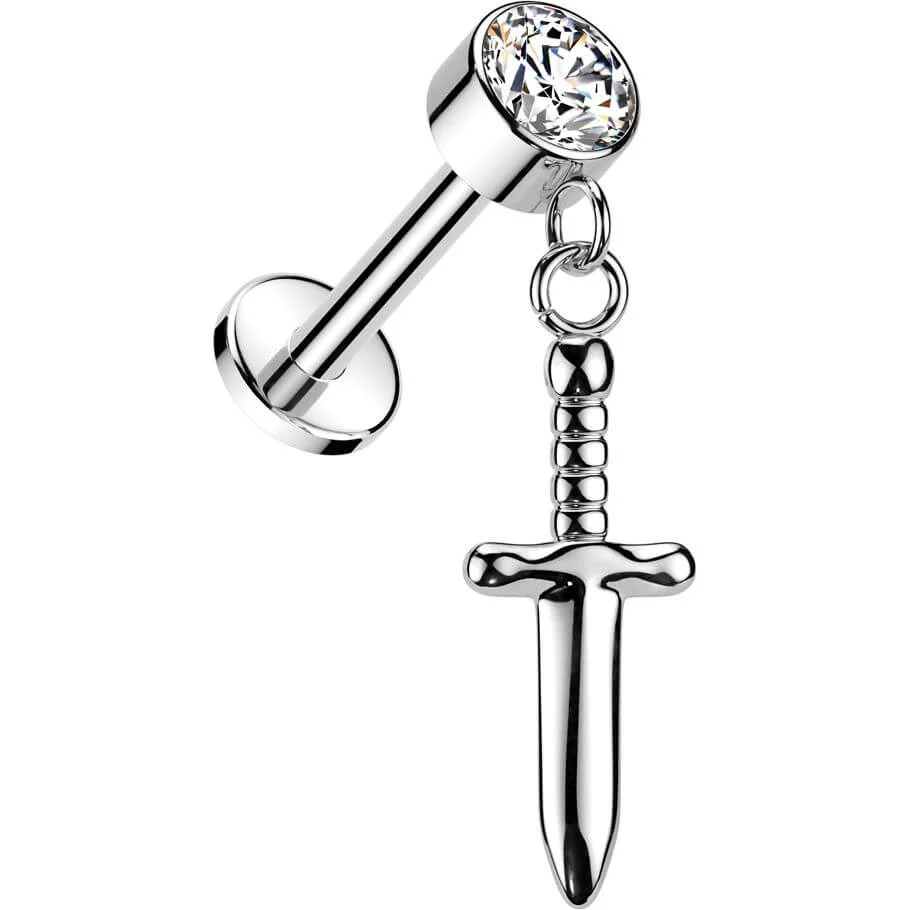 Titan Labret Zirkonia Schwert Anhänger Innengewinde - Image 6