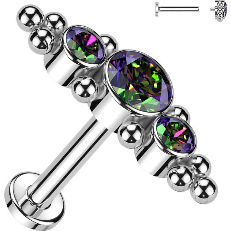 Titan Labret 3 Zirkonia Flach Silber Innengewinde - Image 8