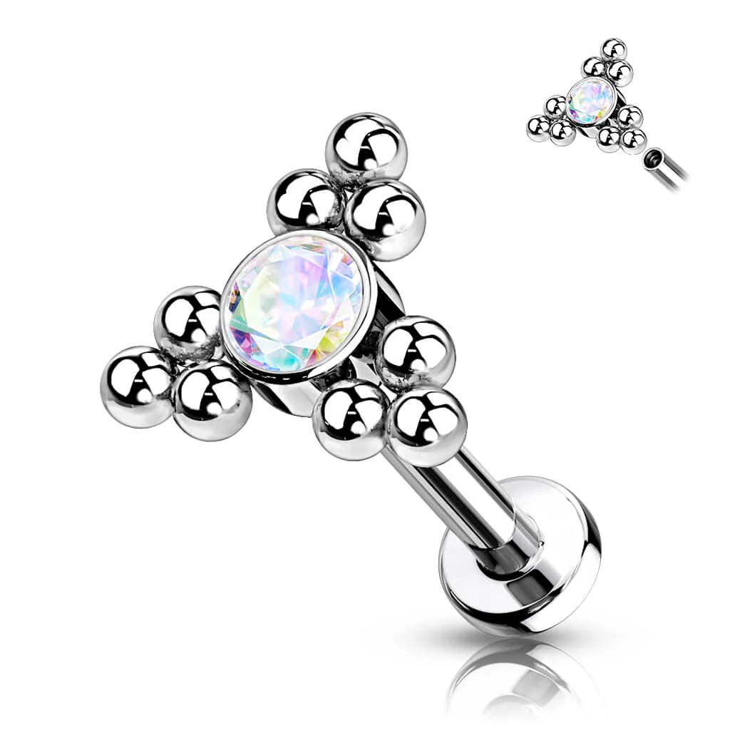 Titan Labret Dreieck Zirkonia Flach Silber Innengewinde - Image 5