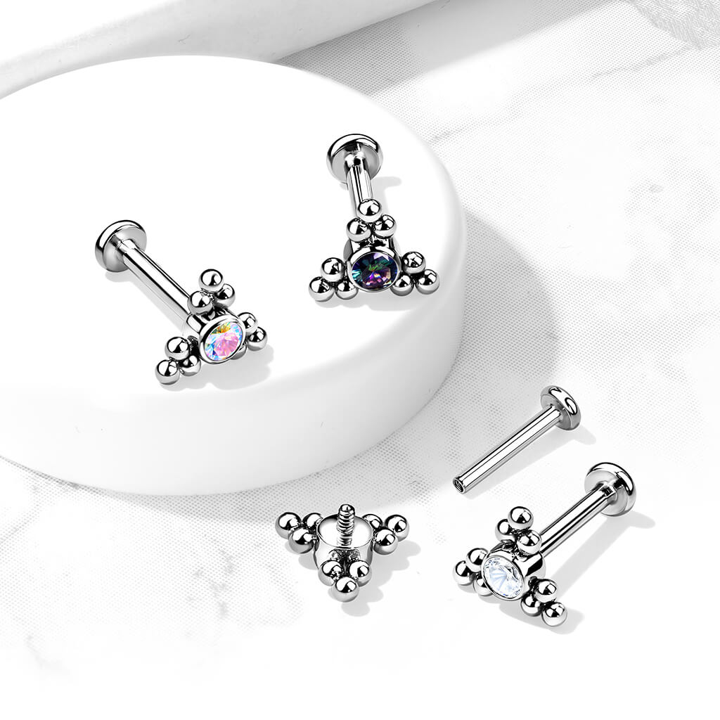 Titan Labret Dreieck Zirkonia Flach Silber Innengewinde - Image 7