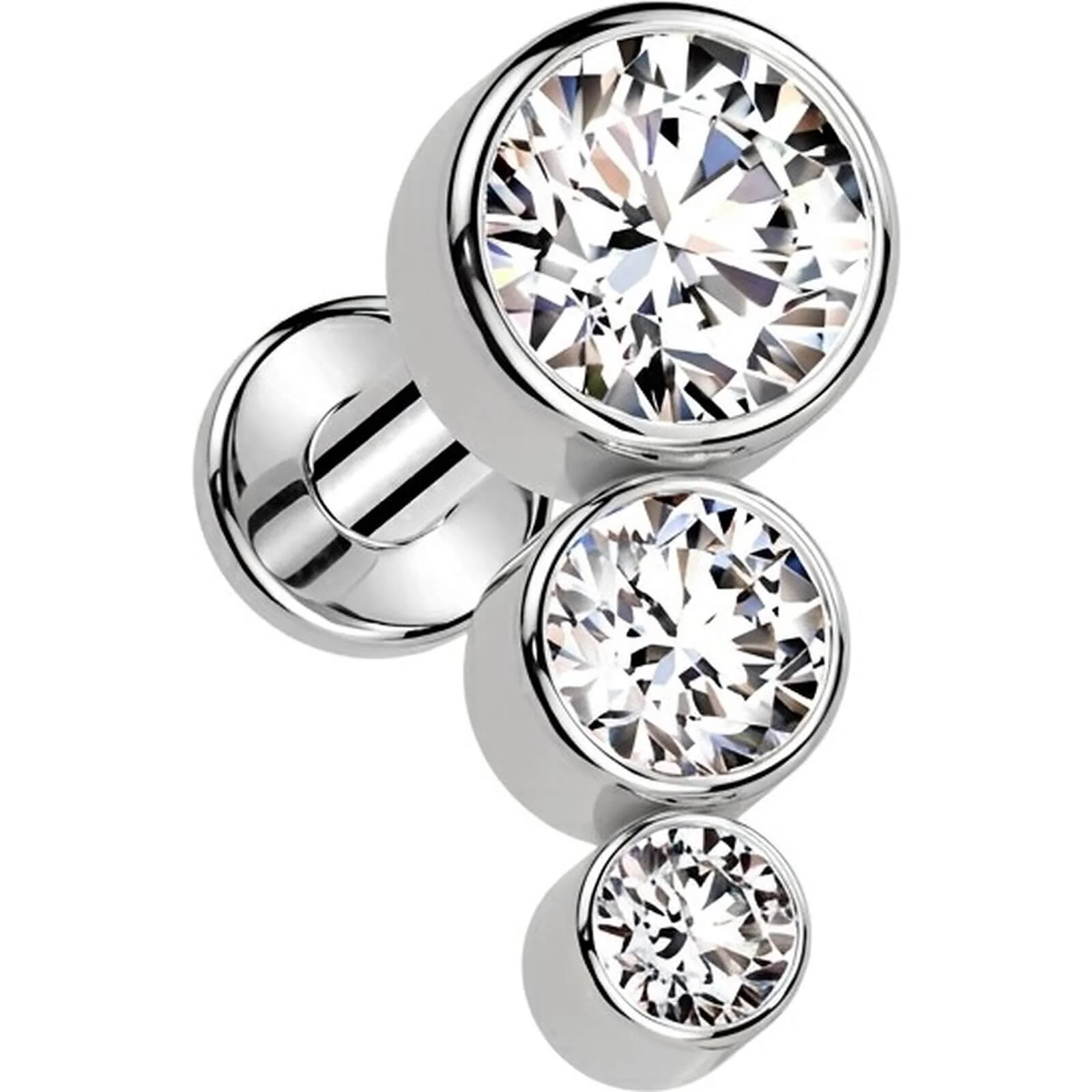 Titan Labret 3 Zirkonia Flach Silber Innengewinde
