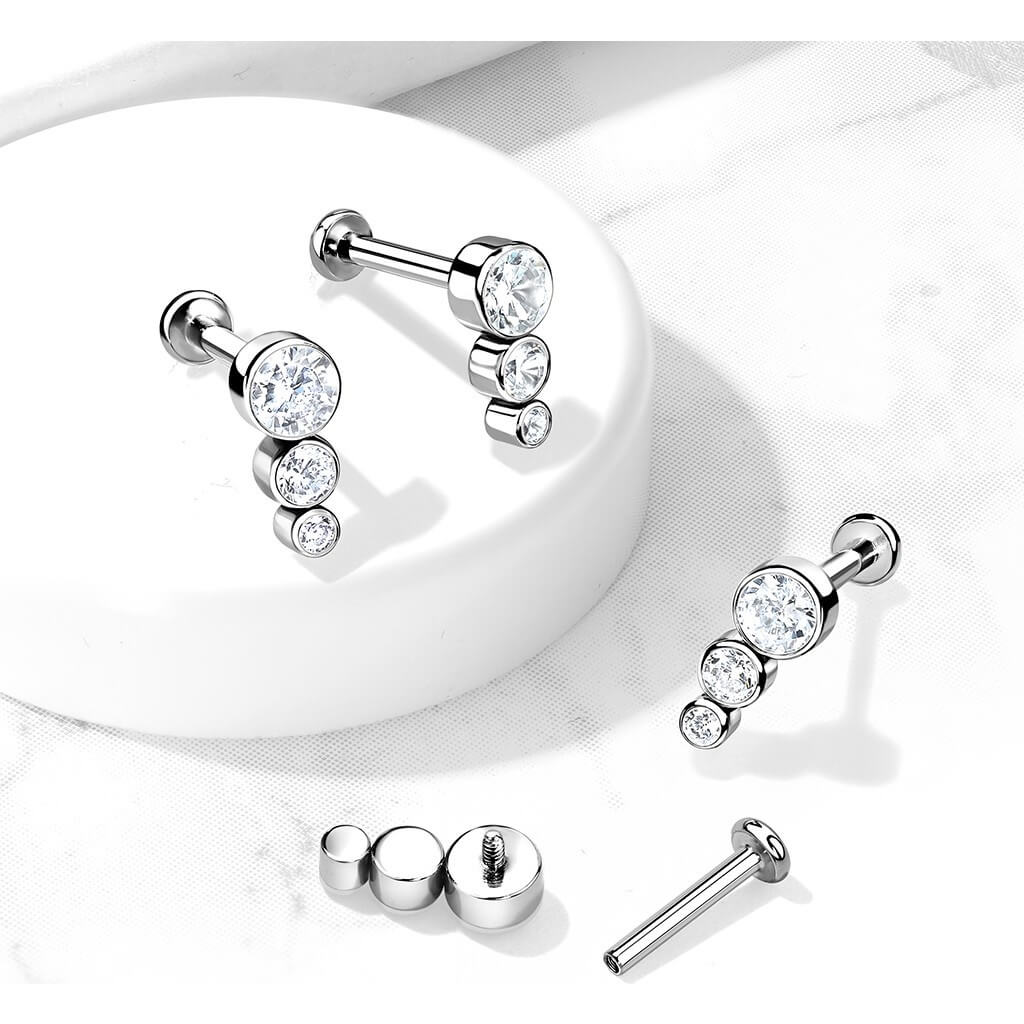 Titan Labret 3 Zirkonia Flach Silber Innengewinde - Image 3