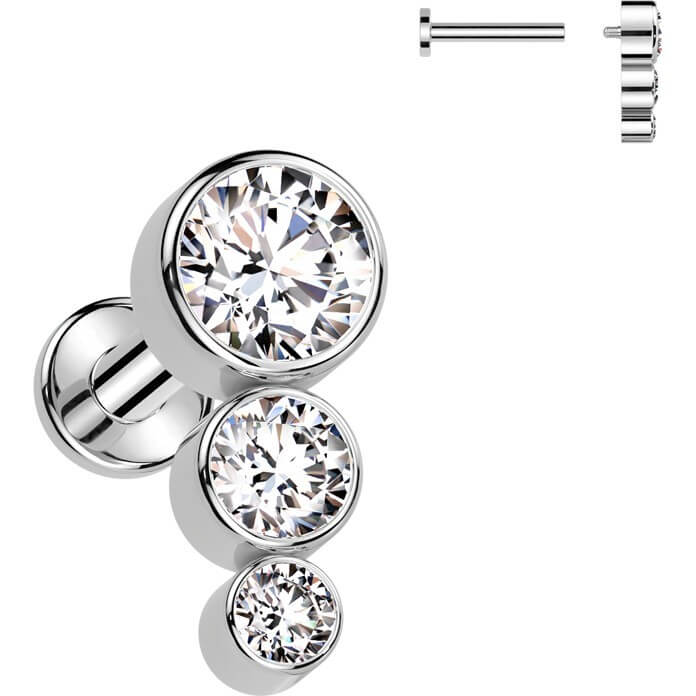 Titan Labret 3 Zirkonia Flach Silber Innengewinde - Image 5