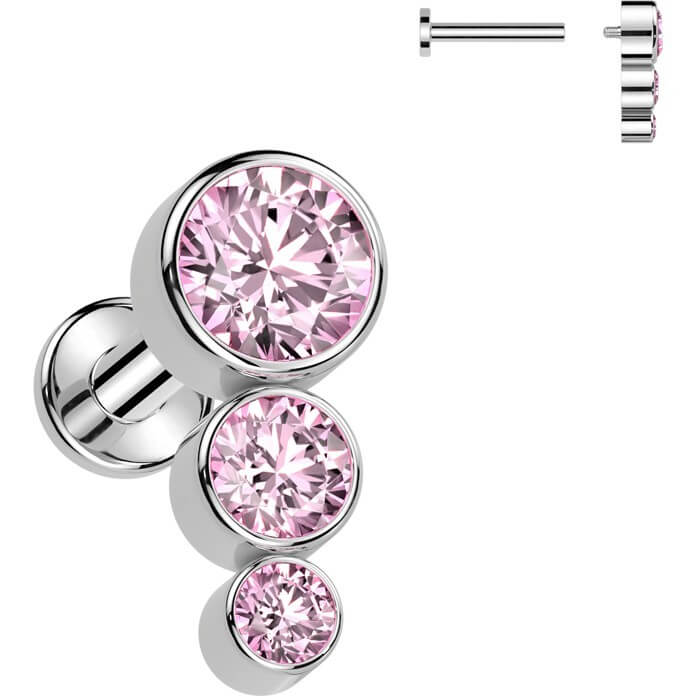 Titan Labret 3 Zirkonia Flach Silber Innengewinde - Image 6