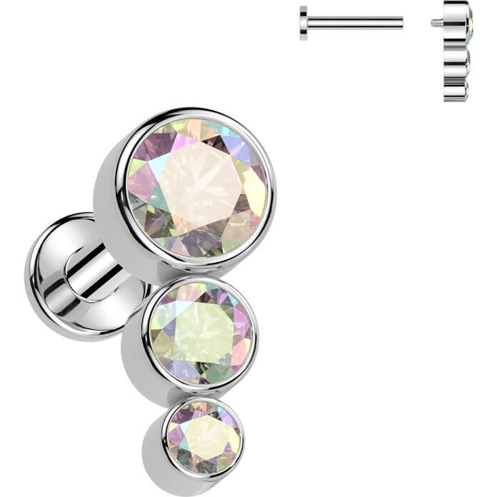 Titan Labret 3 Zirkonia Flach Silber Innengewinde - Image 7