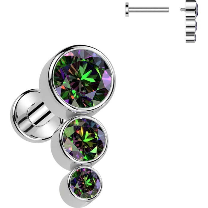 Titan Labret 3 Zirkonia Flach Silber Innengewinde - Image 8