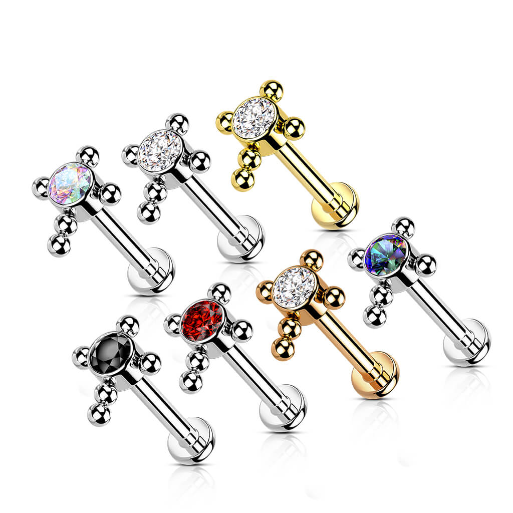 Titan Labret Kreuz Zirkonia Innengewinde - Image 2