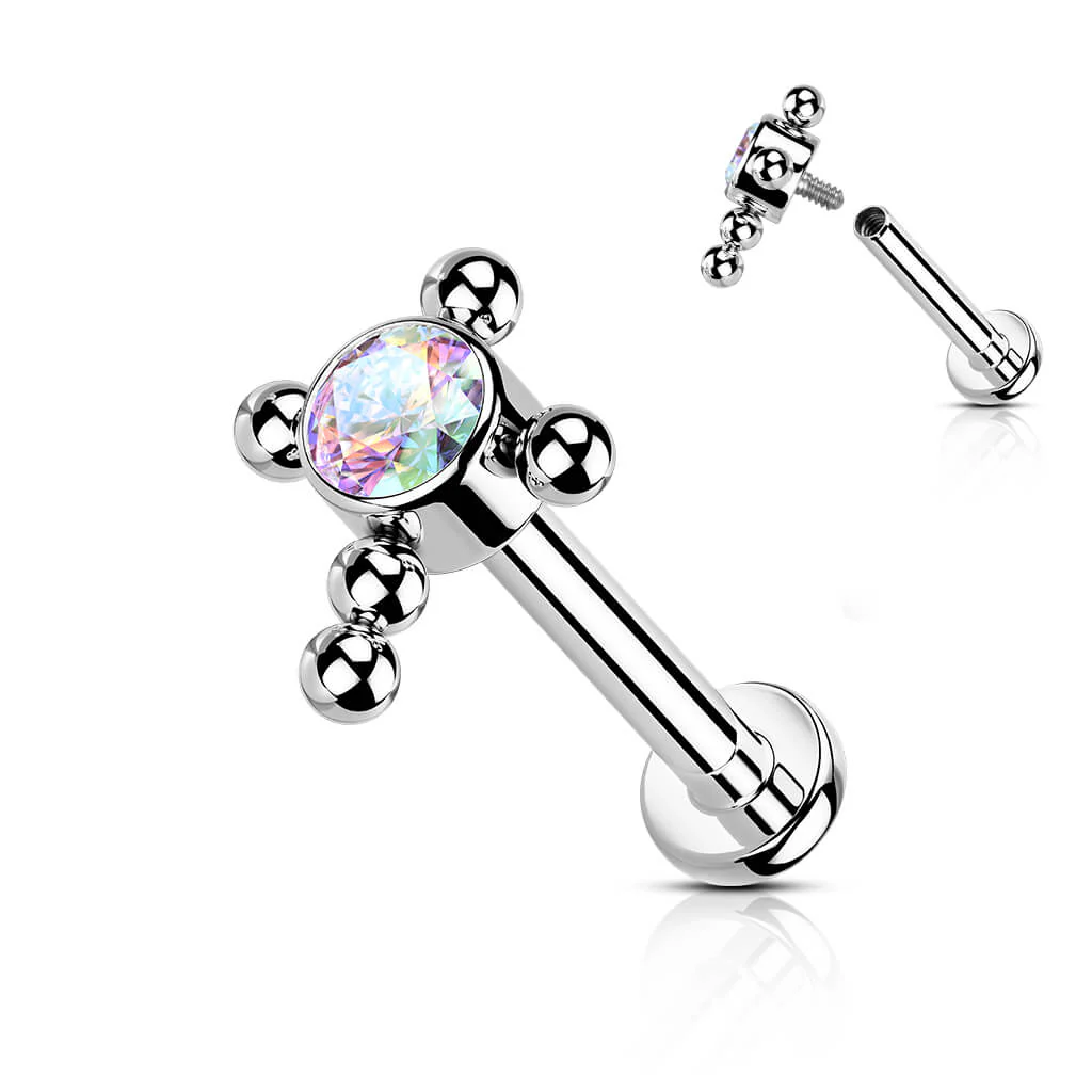 Titan Labret Kreuz Zirkonia Innengewinde - Image 3