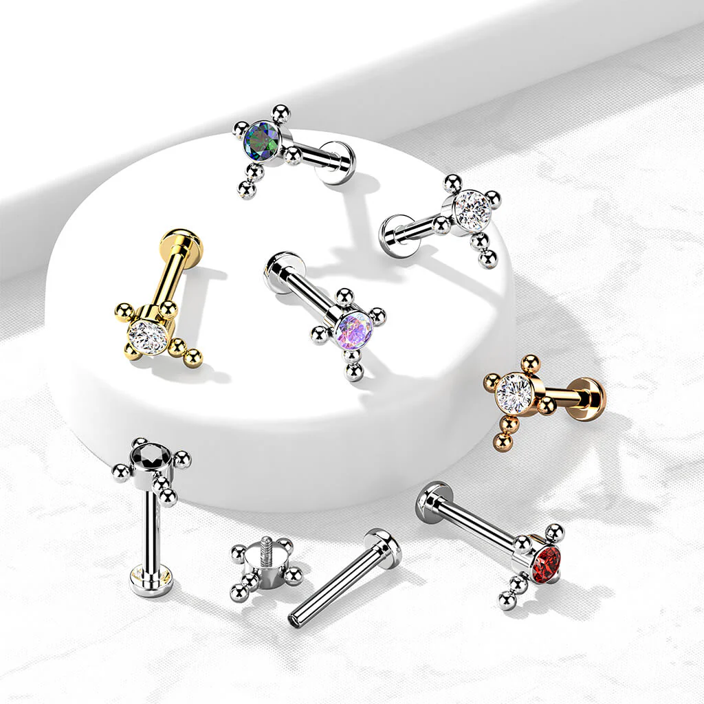 Titan Labret Kreuz Zirkonia Innengewinde - Image 4