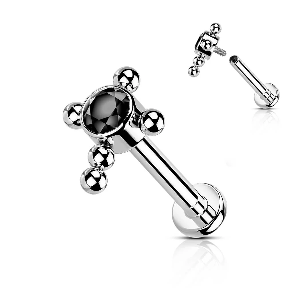 Titan Labret Kreuz Zirkonia Innengewinde - Image 7