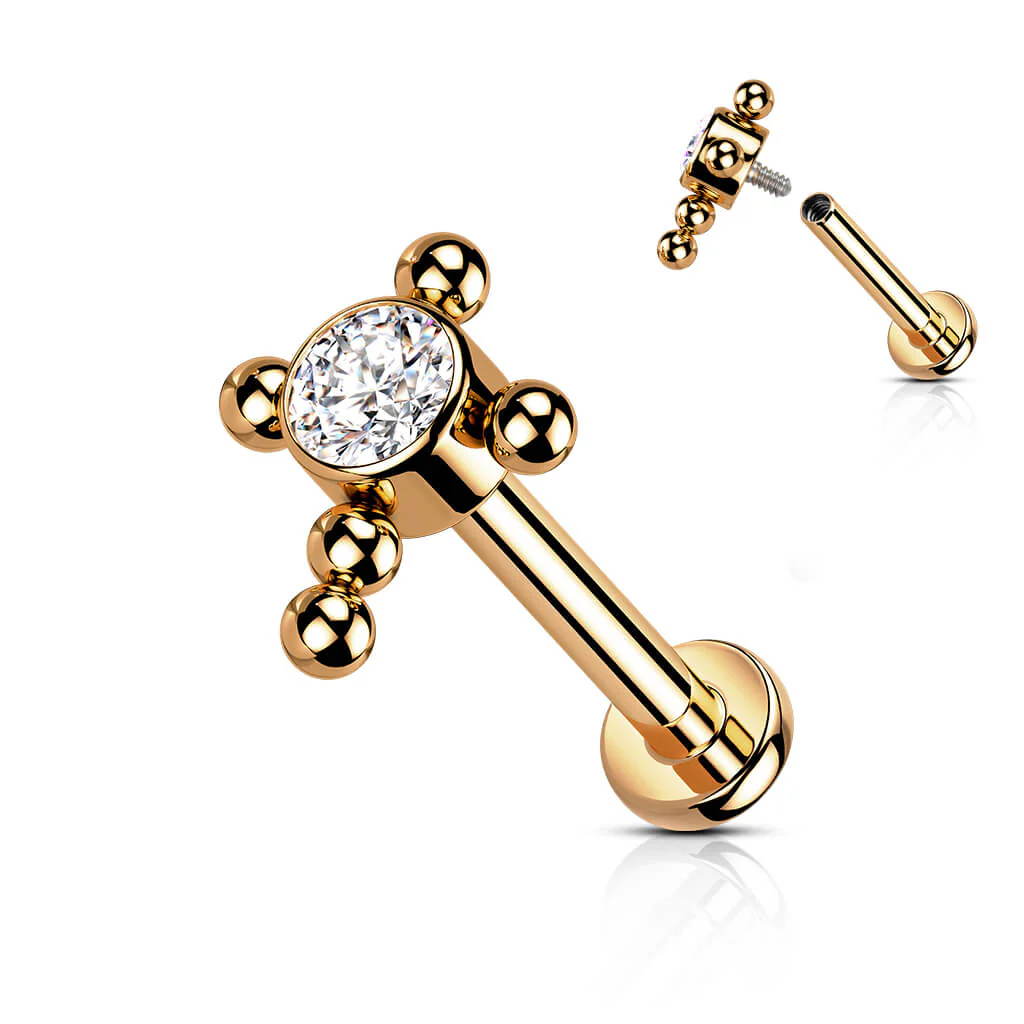 Titan Labret Kreuz Zirkonia Innengewinde - Image 9
