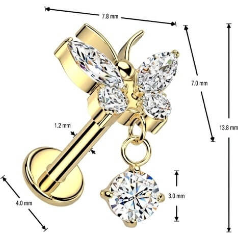 Titan Labret Schmetterling Zirkoniaanhänger Innengewinde - Image 5
