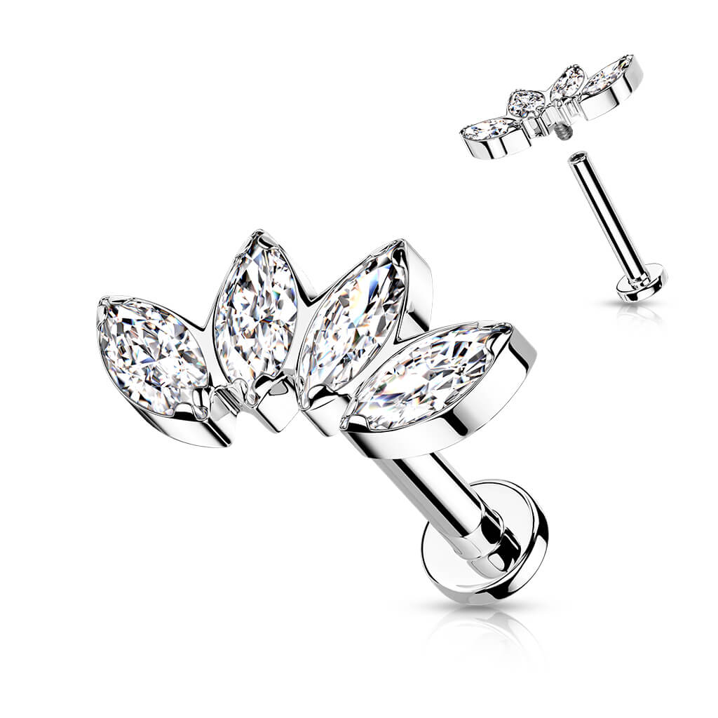 Titan Labret Marquise Schliff 4 Zirkonia Innengewinde - Image 2