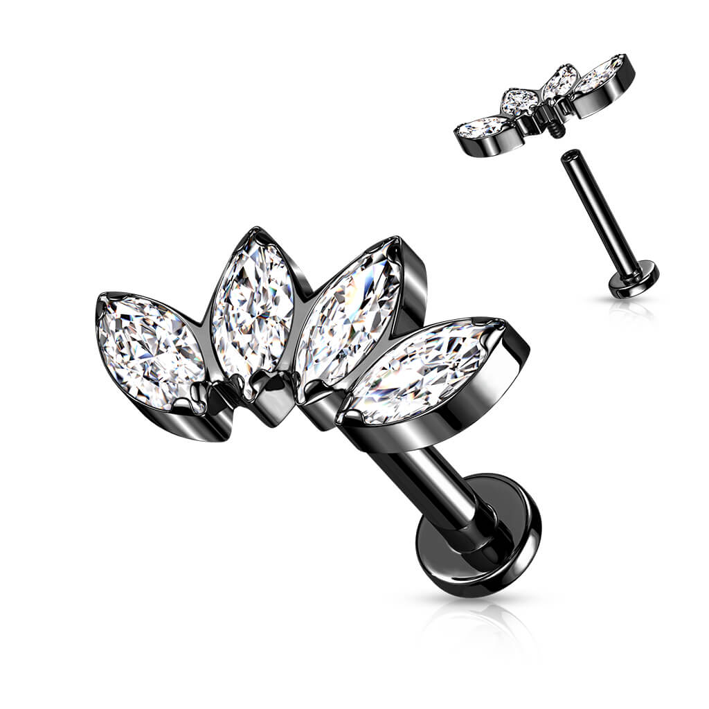 Titan Labret Marquise Schliff 4 Zirkonia Innengewinde - Image 5