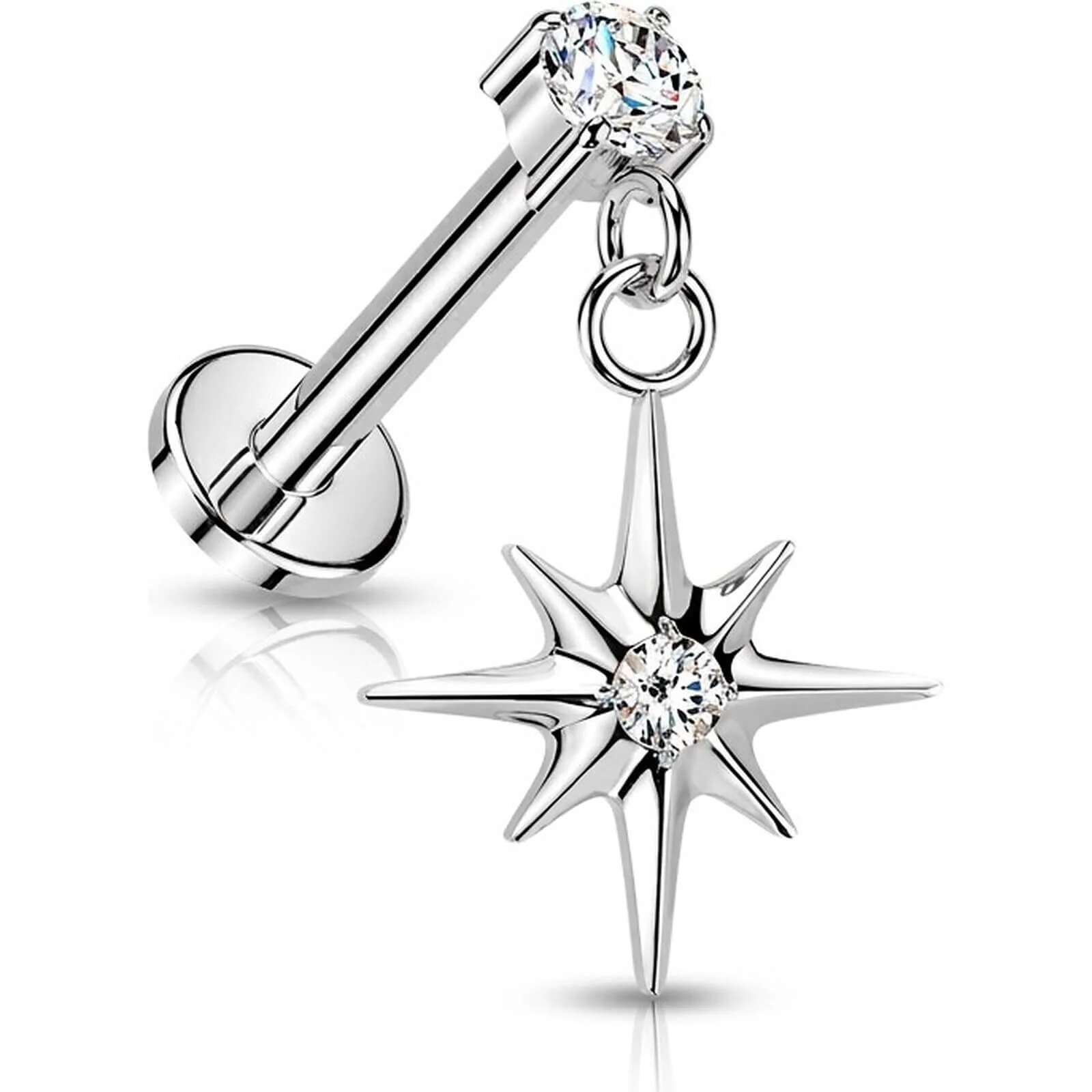 Titan Labret Krappenfassung Zirkonia Starburst Anhänger Innengewinde