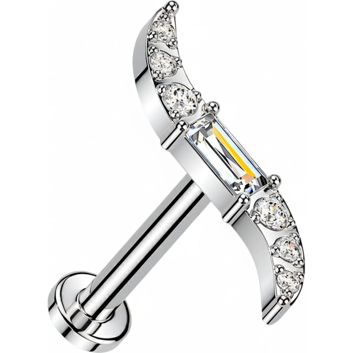 Titan Labret Welle Baguette Zirkonia Mitte Innengewinde