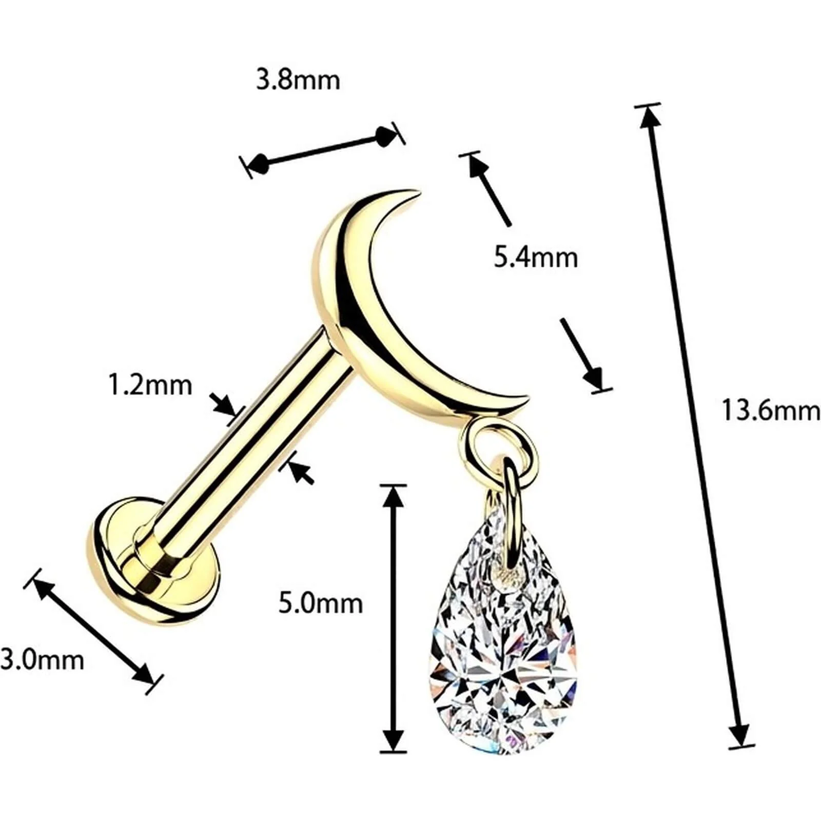 Titan Labret Mond Tropfen Zirkonia Anhänger Innengewinde - Image 4