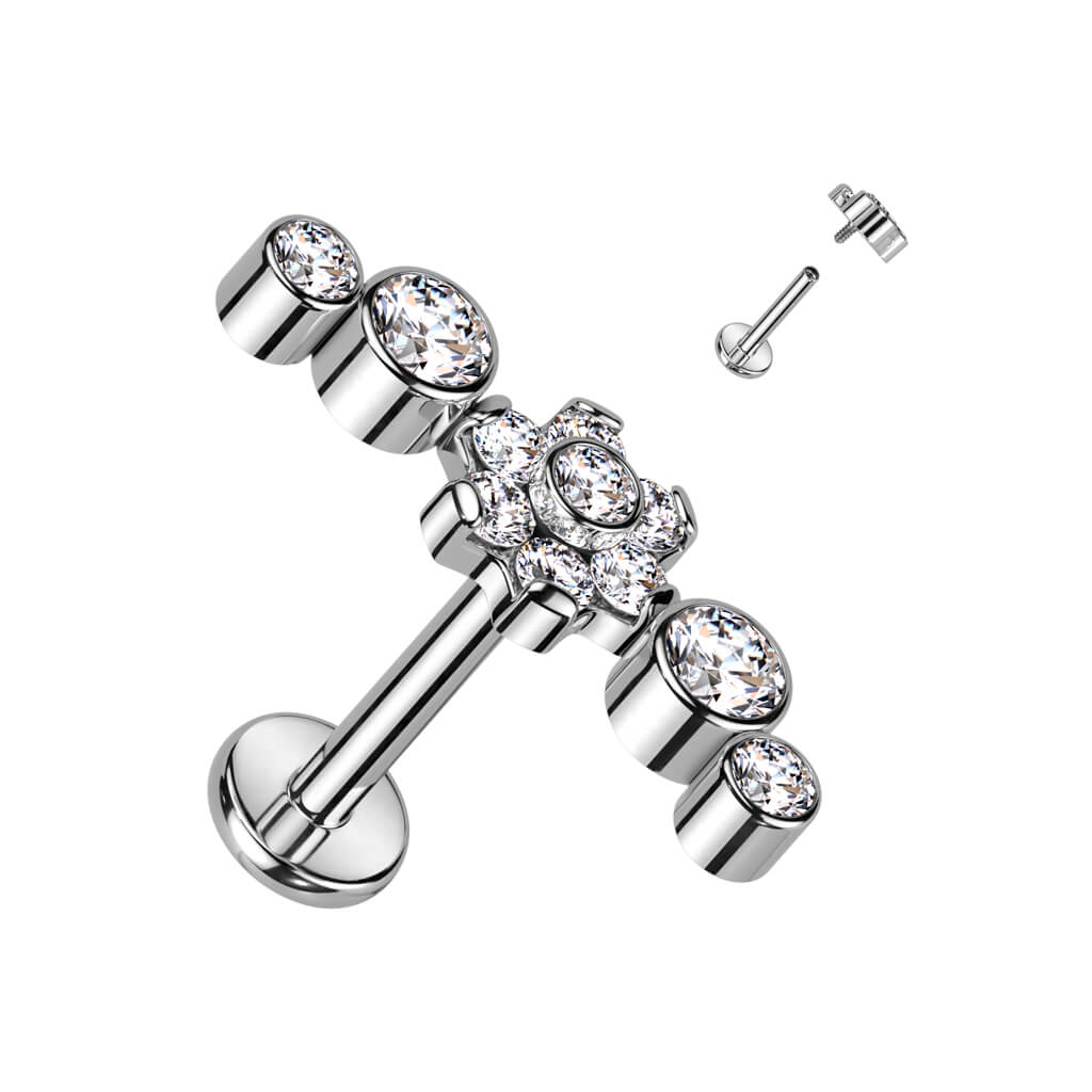 Titan Labret Blume Zirkonia Silber Innengewinde - Image 3