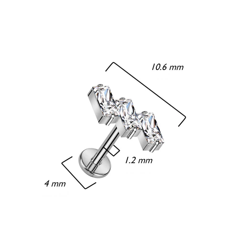 Titan Labret Baguette 3 Zirkonia Innengewinde - Image 4