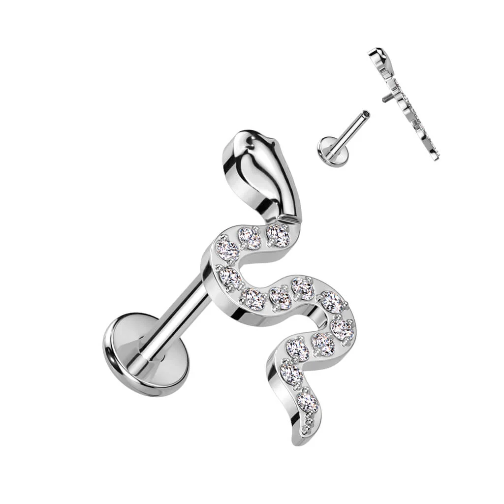 Titan Labret Schlange Zirkonia Innengewinde - Image 2