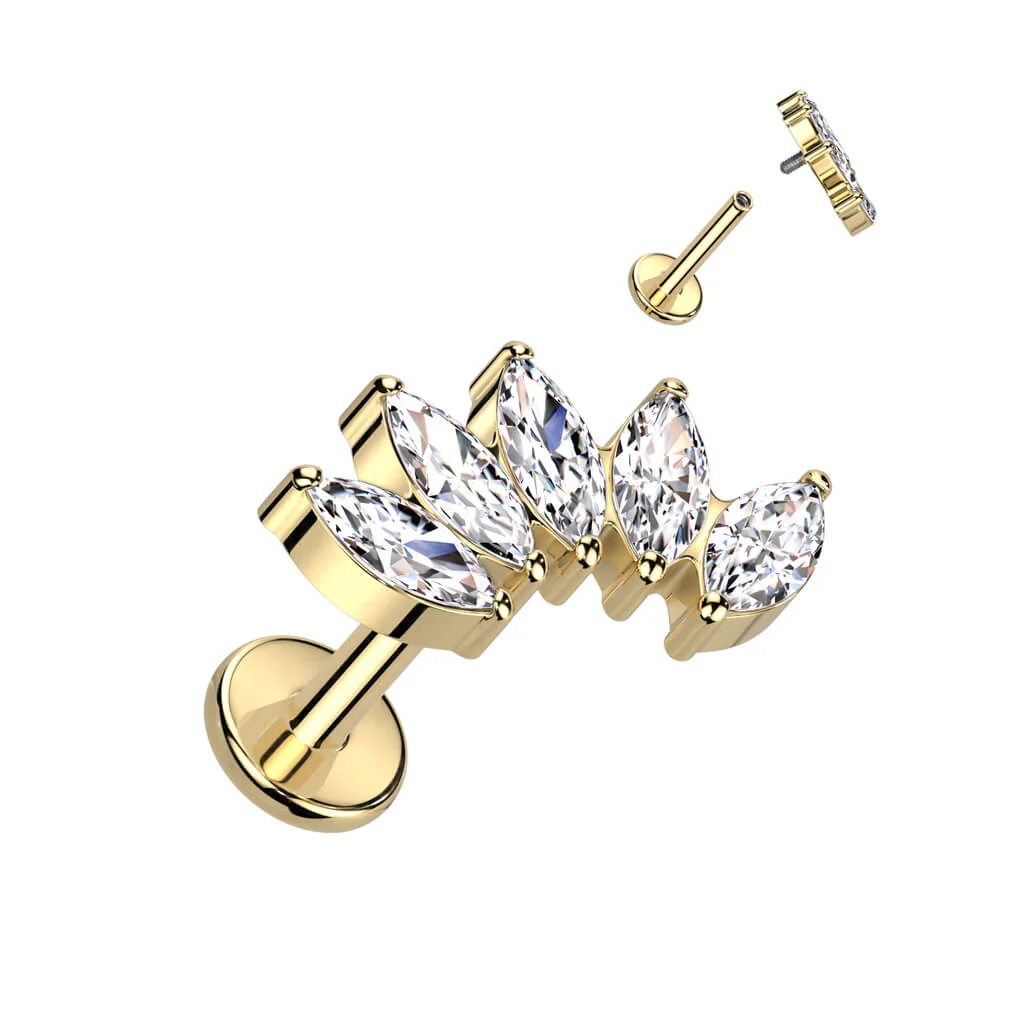 Titan Labret Marquise Schliff 5 Zirkonia Innengewinde - Image 3