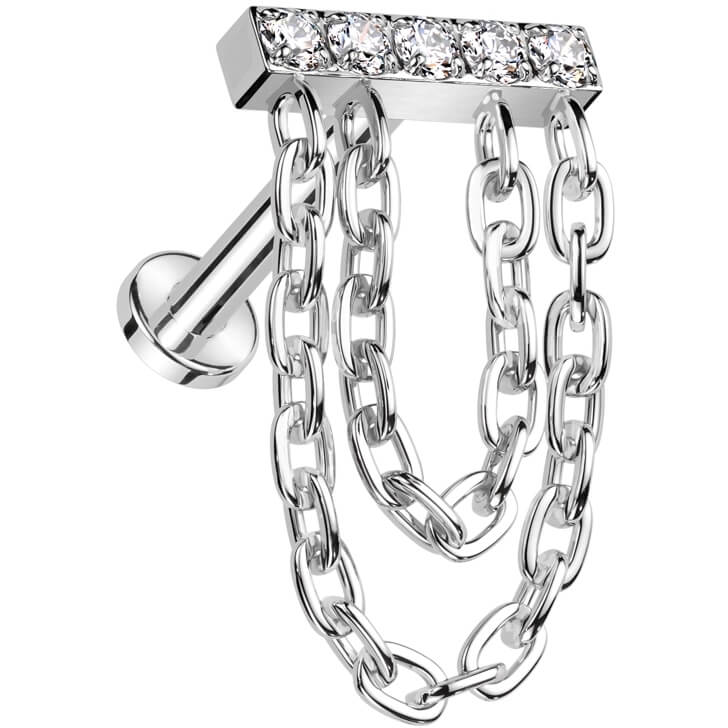 Titan Labret Stab Kette beweglich Zirkonia Innengewinde - Image 3