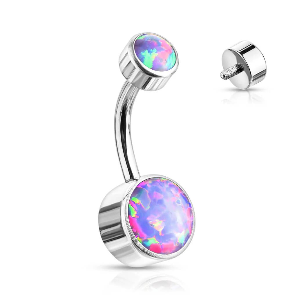 Titan Bauchnabelpiercing Opal Rund Silber Innengewinde - Image 8