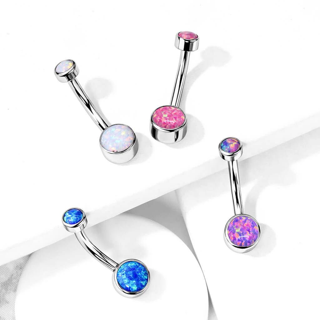 Titan Bauchnabelpiercing Opal Rund Silber Innengewinde - Image 9
