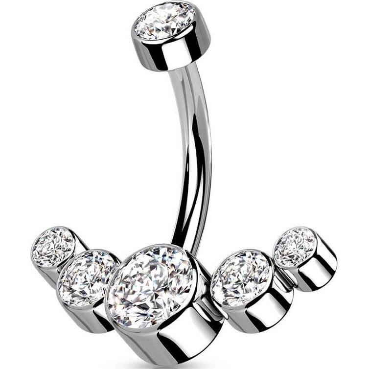 Titan Bauchnabelpiercing 5 Zirkonia Silber Innengewinde