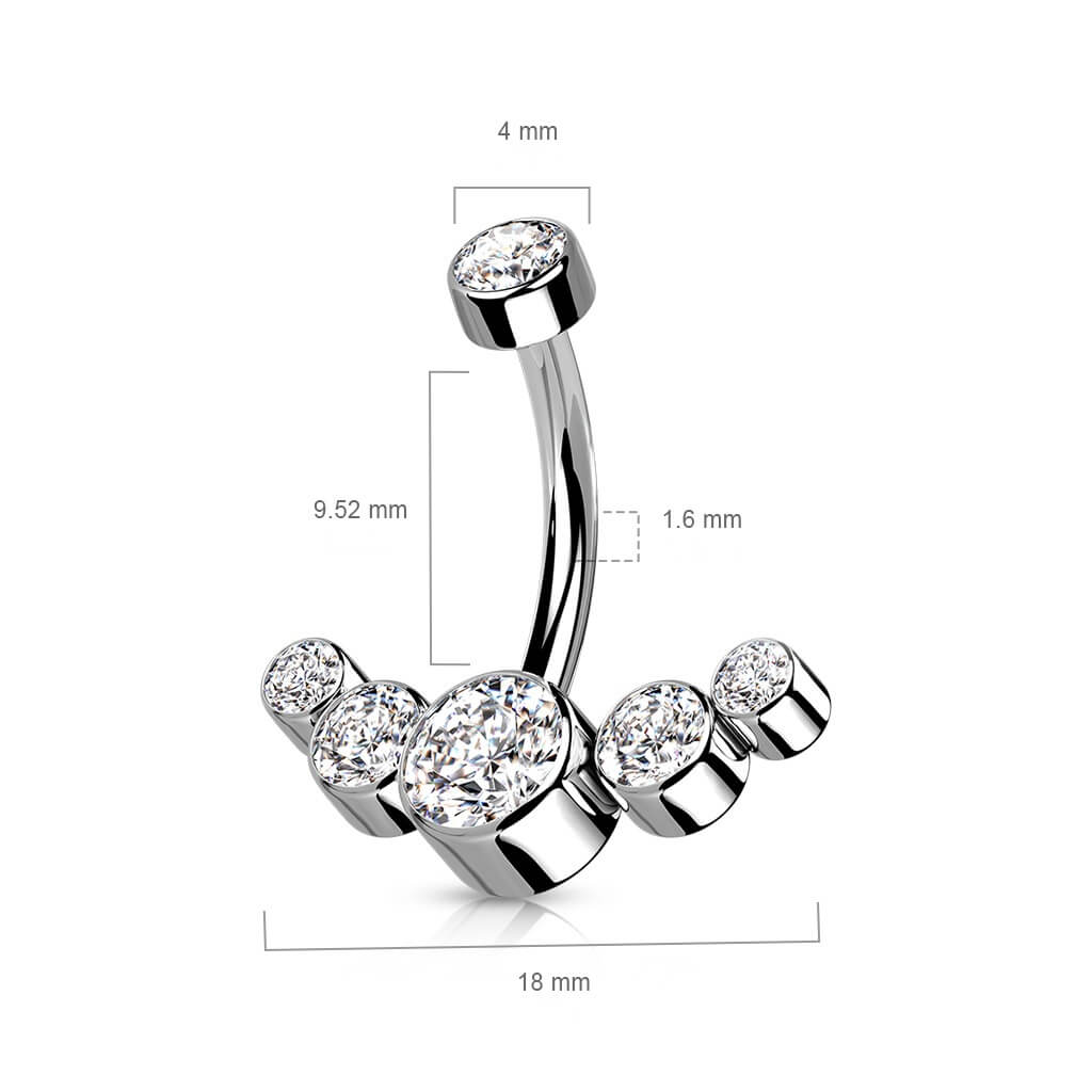 Titan Bauchnabelpiercing 5 Zirkonia Silber Innengewinde - Image 2