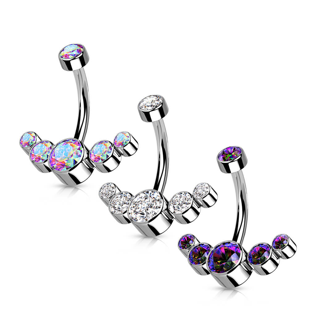 Titan Bauchnabelpiercing 5 Zirkonia Silber Innengewinde - Image 3