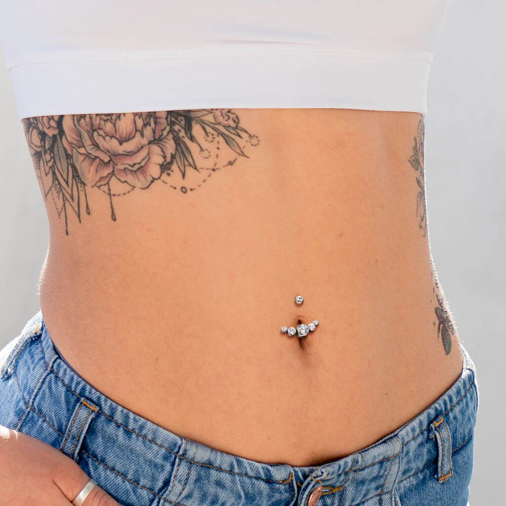 Titan Bauchnabelpiercing 5 Zirkonia Silber Innengewinde - Image 4