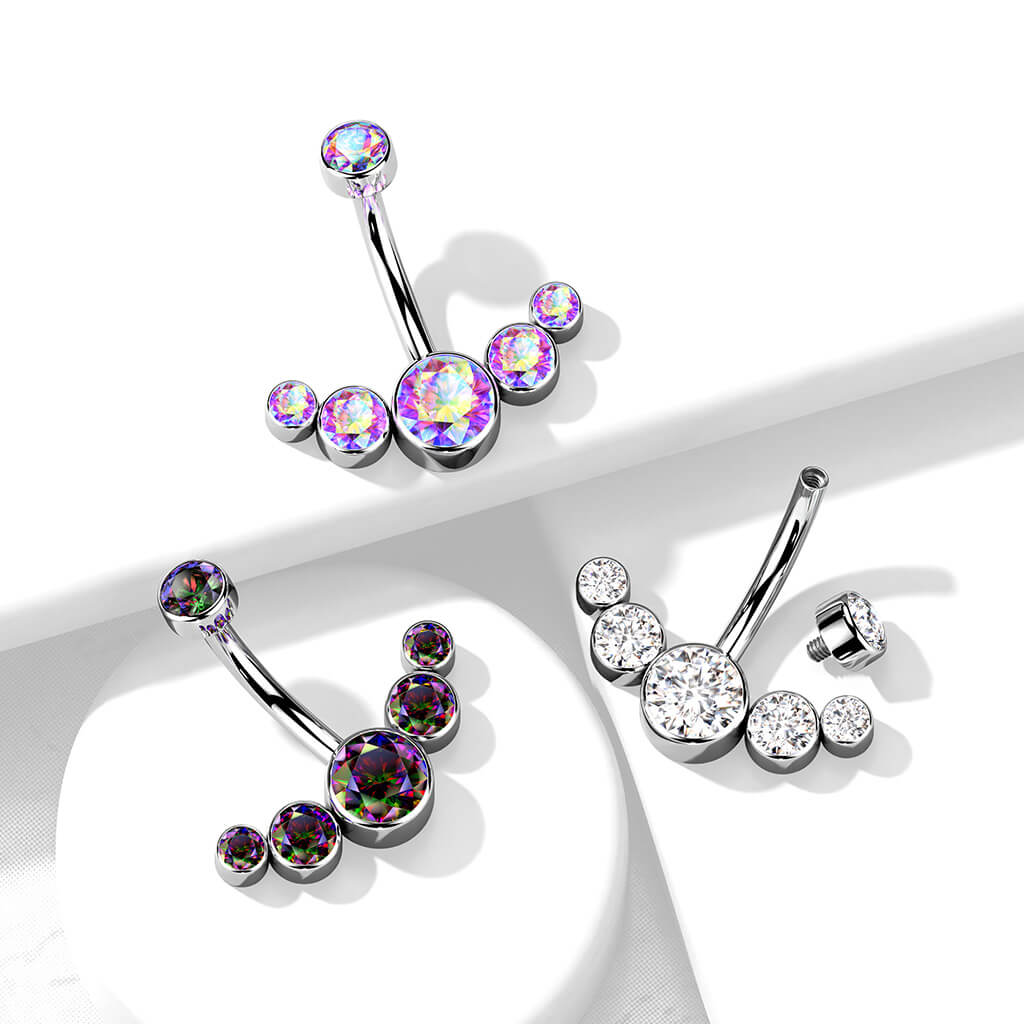 Titan Bauchnabelpiercing 5 Zirkonia Silber Innengewinde - Image 5