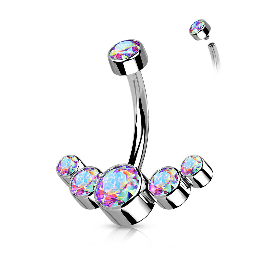 Titan Bauchnabelpiercing 5 Zirkonia Silber Innengewinde - Image 6
