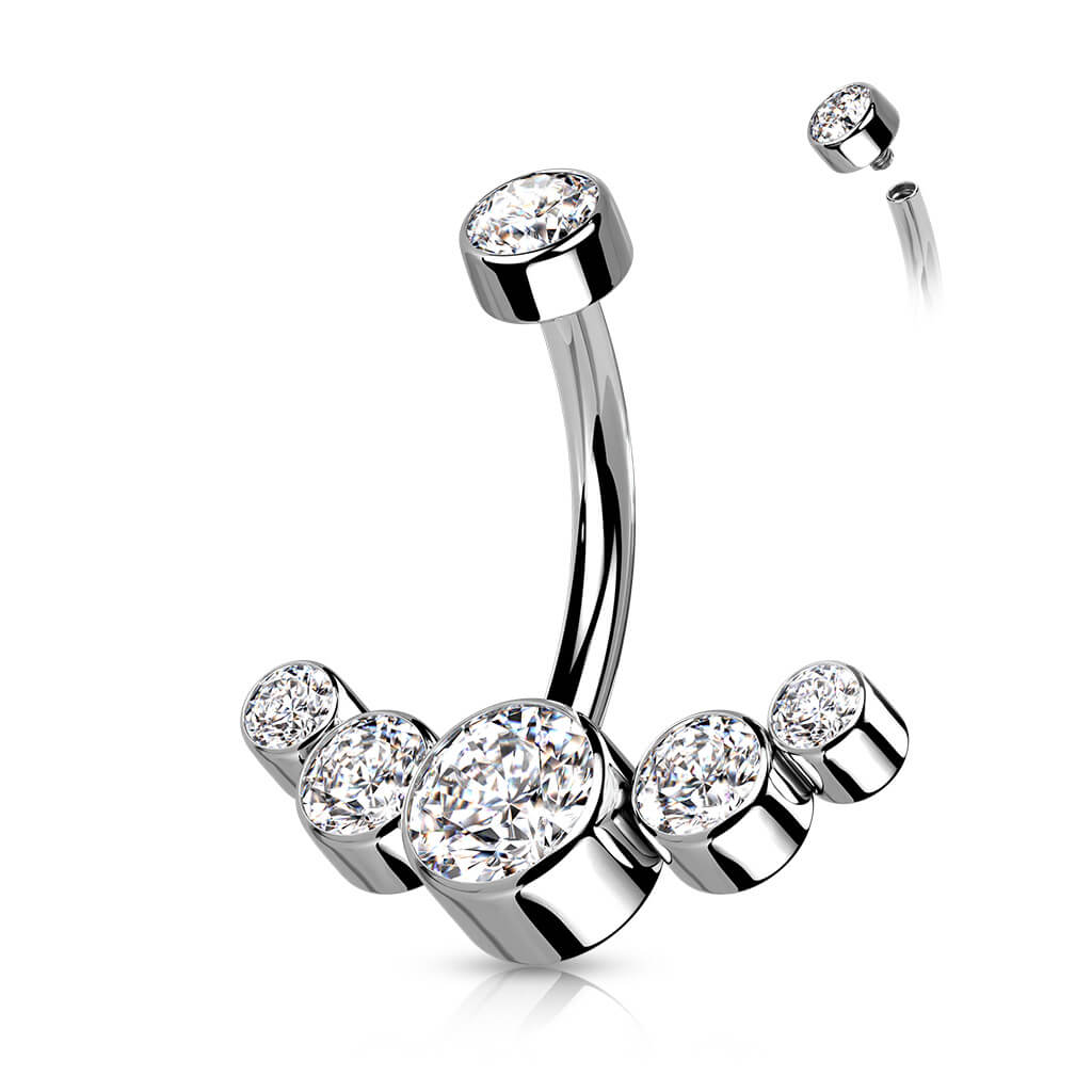 Titan Bauchnabelpiercing 5 Zirkonia Silber Innengewinde - Image 7